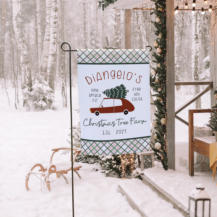 Personalized Red Car Christmas Tree Garden Flag