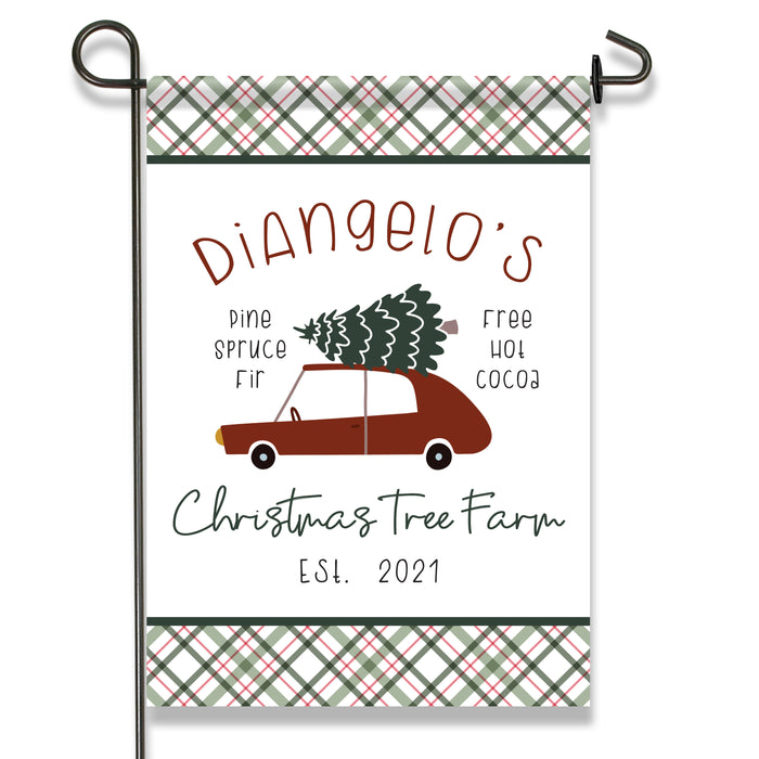 Personalized Red Car Christmas Tree Garden Flag