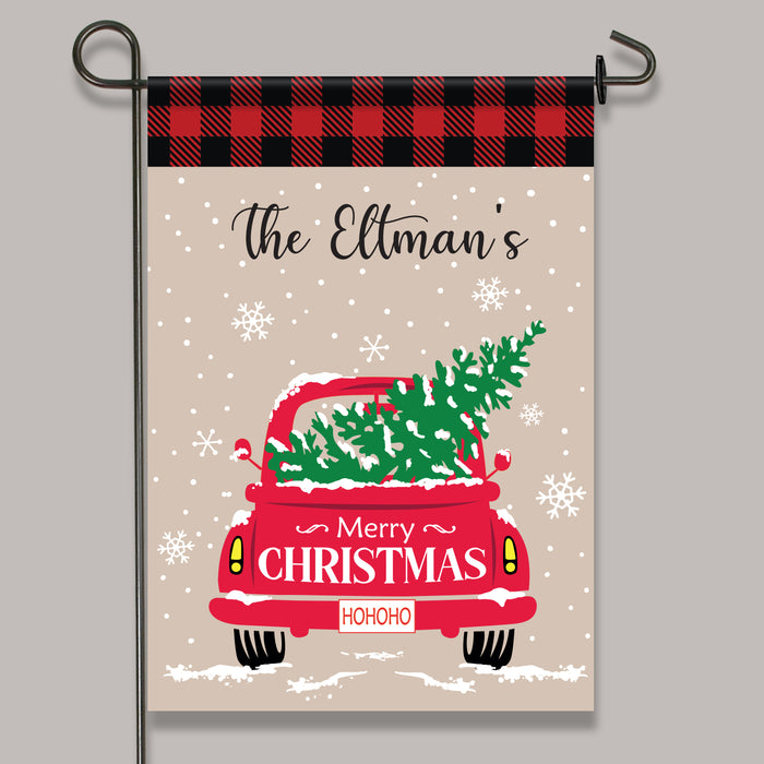 Personalized Red Truck Christmas Garden Flag