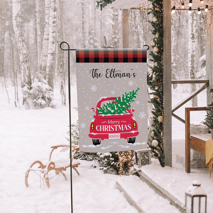 Personalized Red Truck Christmas Garden Flag