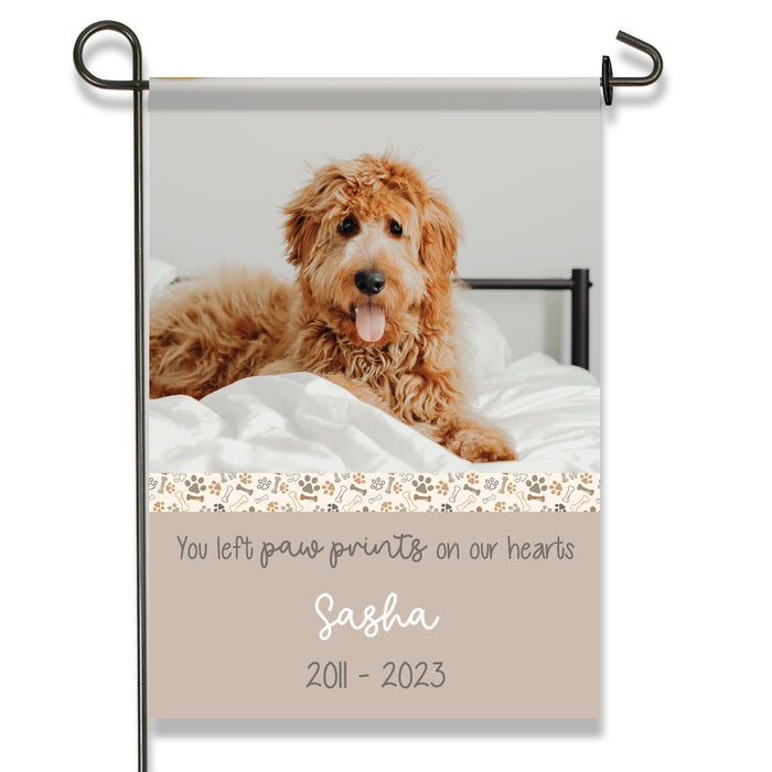 Personalized “Paw Prints on Our Hearts” Pet Photo Memorial Flag