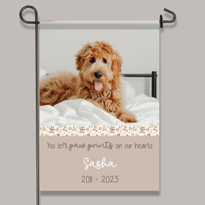 Personalized “Paw Prints on Our Hearts” Pet Photo Memorial Flag