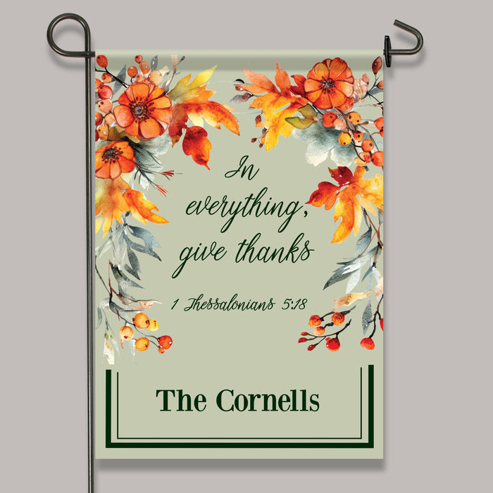 Personalized "In Everything Give Thanks" Fall Garden Flag