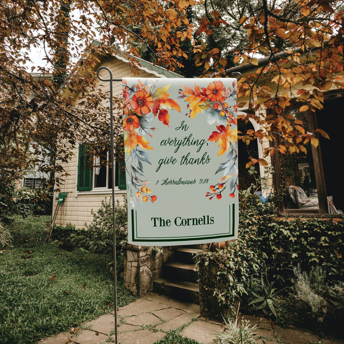 Personalized "In Everything Give Thanks" Fall Garden Flag