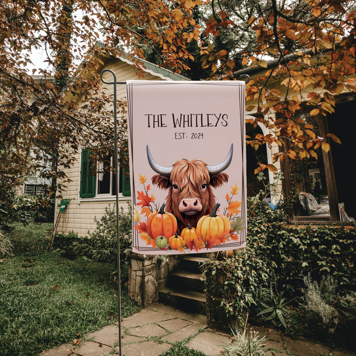 Personalized Autumn Highland Cow Flag