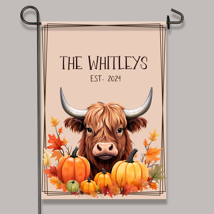 Personalized Autumn Highland Cow Flag