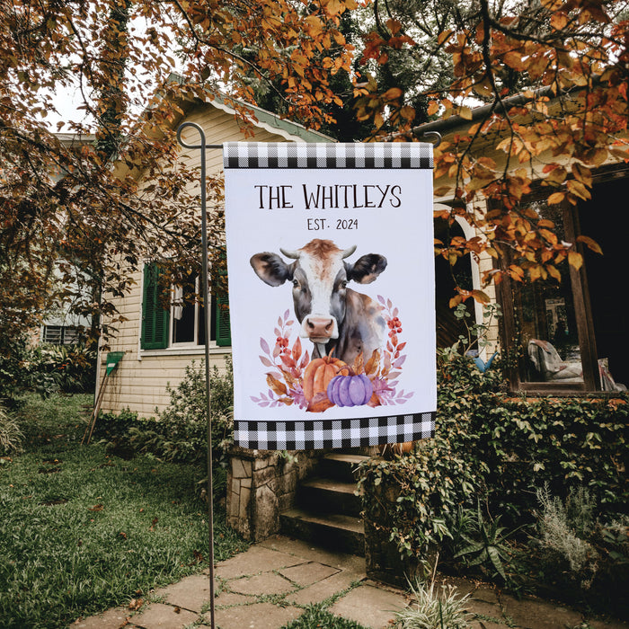 Personalized Autumn Cow and Pumpkins Flag