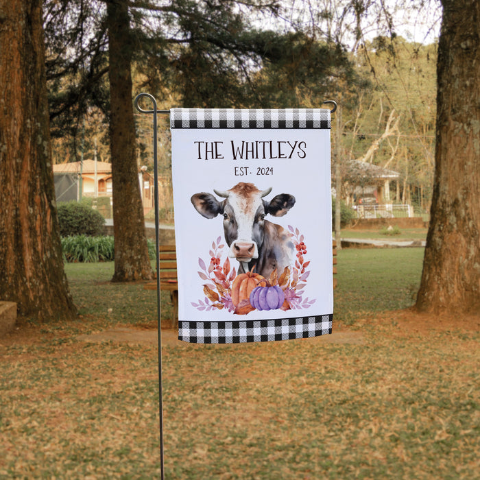 Personalized Autumn Cow and Pumpkins Flag