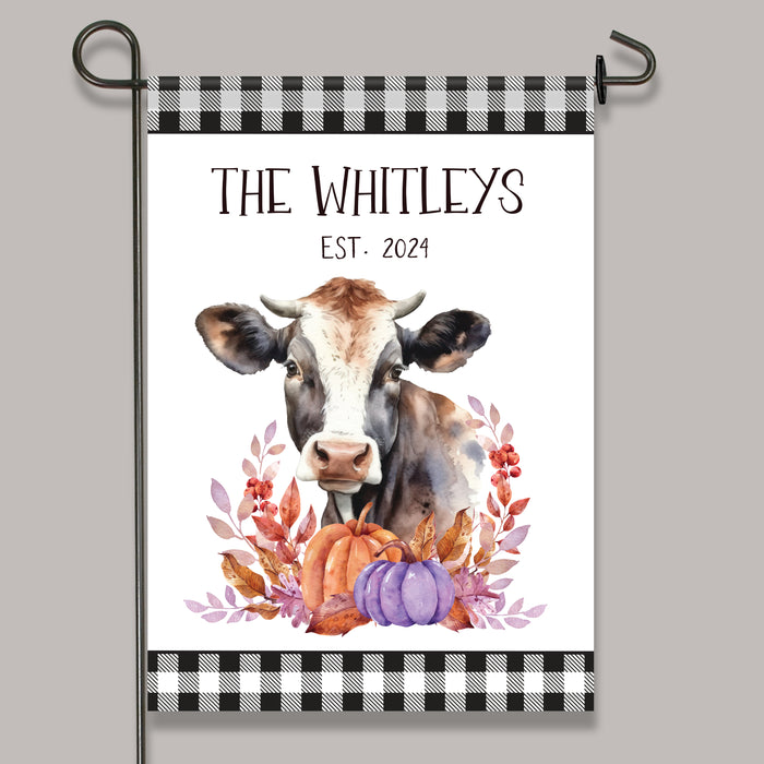 Personalized Autumn Cow and Pumpkins Flag