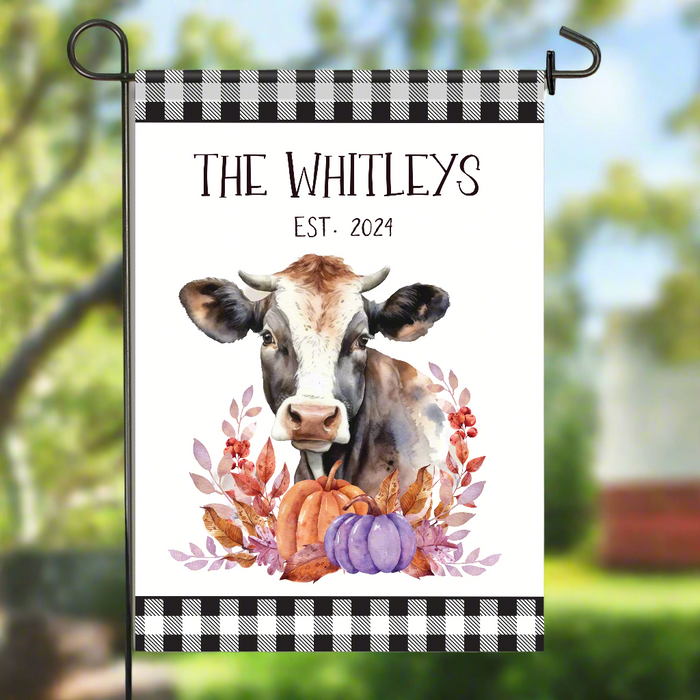 Personalized Autumn Cow and Pumpkins Flag