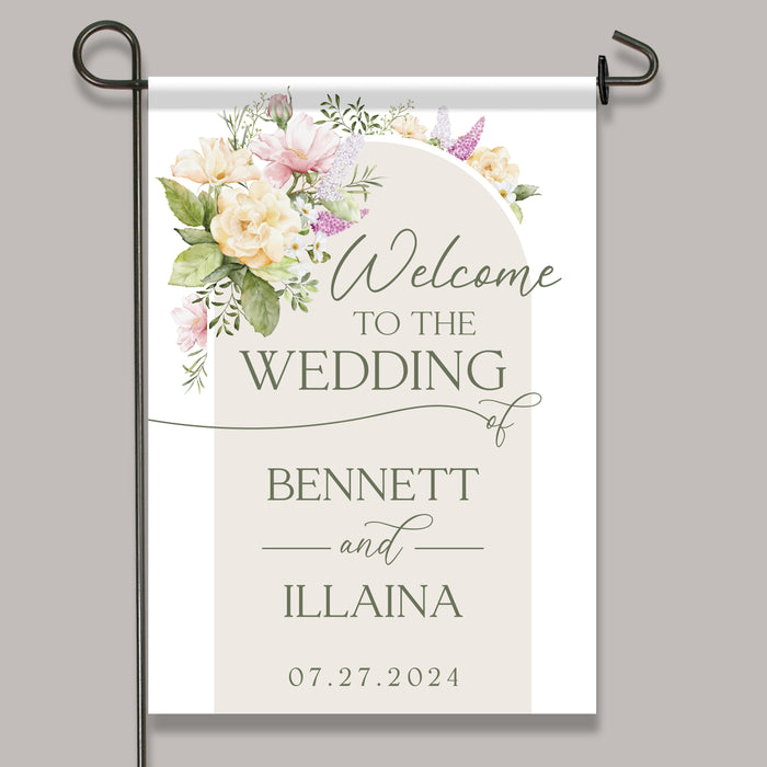 Personalized Garden Wedding Floral Welcome Flag