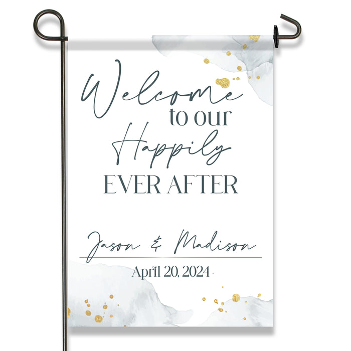 Personalized Happily Ever After Wedding Welcome Sign Flag