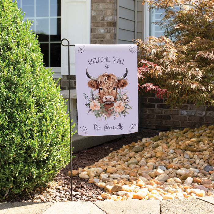 Personalized Welcome Ya'll Highland Cow Flag