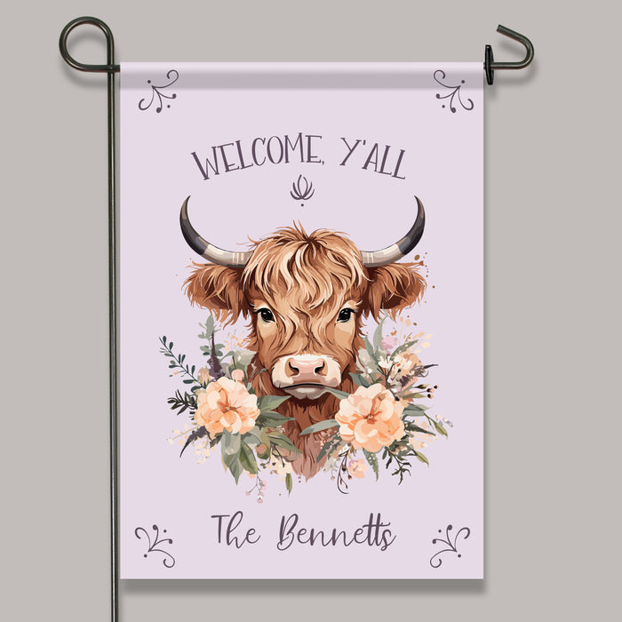 Personalized Welcome Ya'll Highland Cow Flag