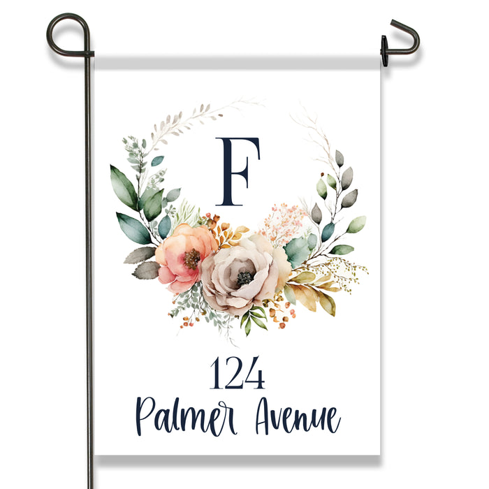 Personalized Floral Initial and Address Garden Flag