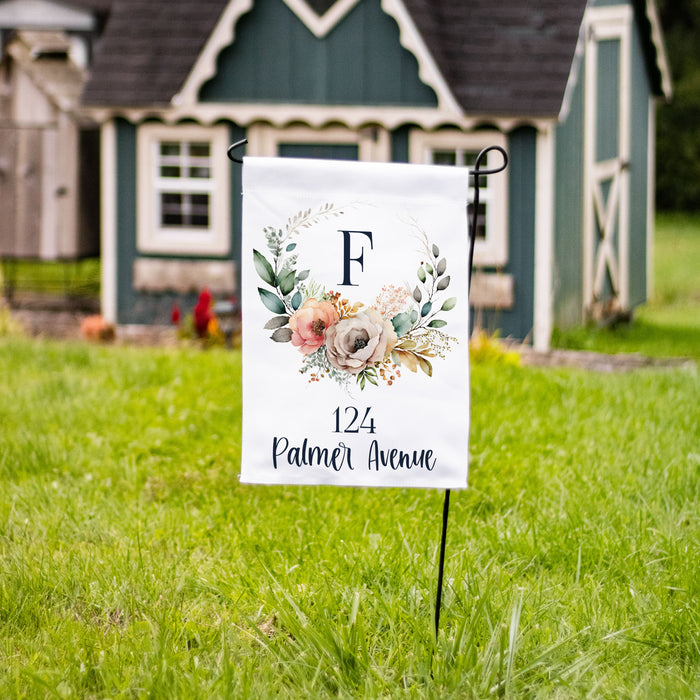 Personalized Floral Initial and Address Garden Flag