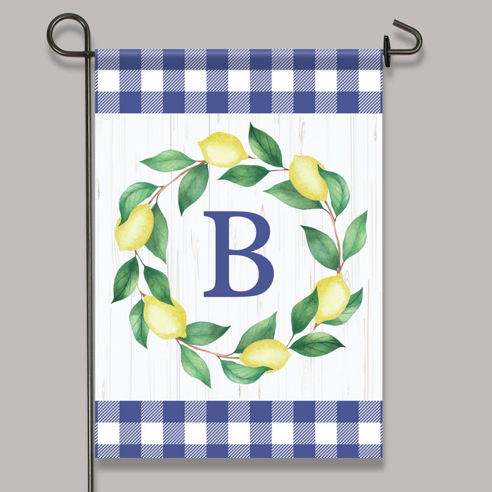 Personalized Lemon and Blue Gingham Garden Flag