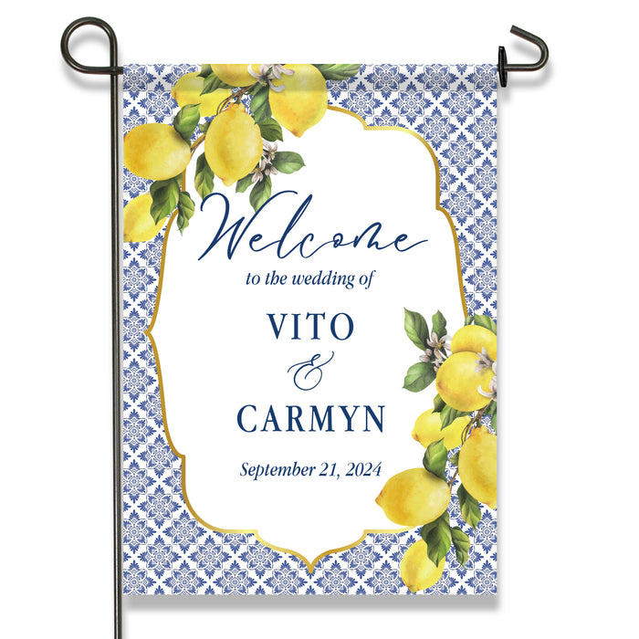 Personalized Mediterranean Lemon Wedding Welcome Flag