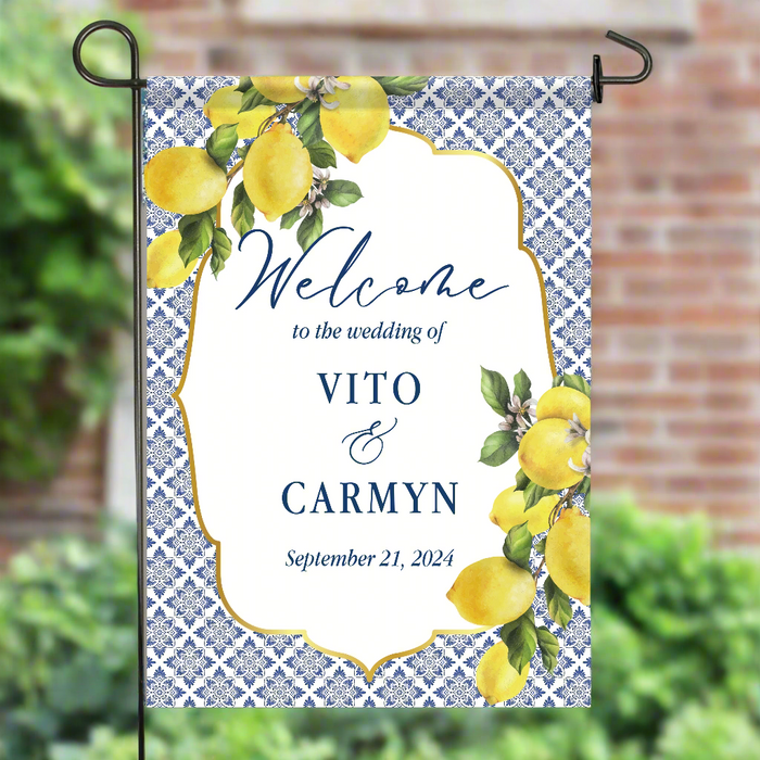 Personalized Mediterranean Lemon Wedding Welcome Flag