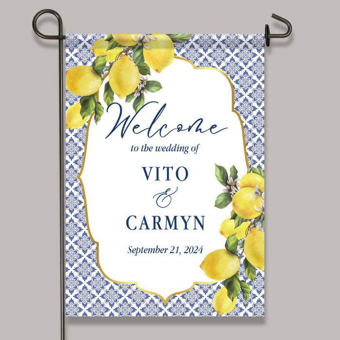 Personalized Mediterranean Lemon Wedding Welcome Flag