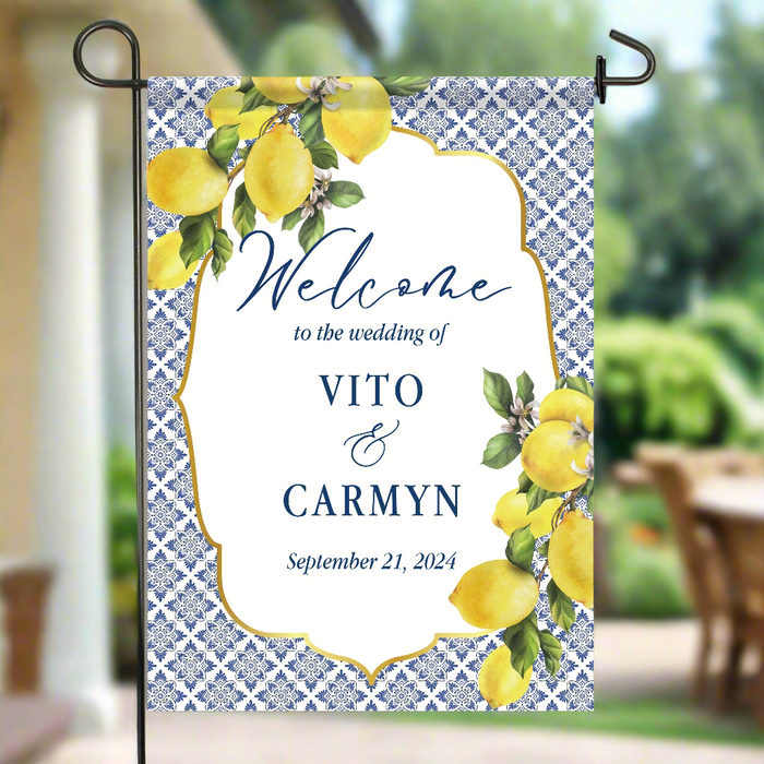 Personalized Mediterranean Lemon Wedding Welcome Flag