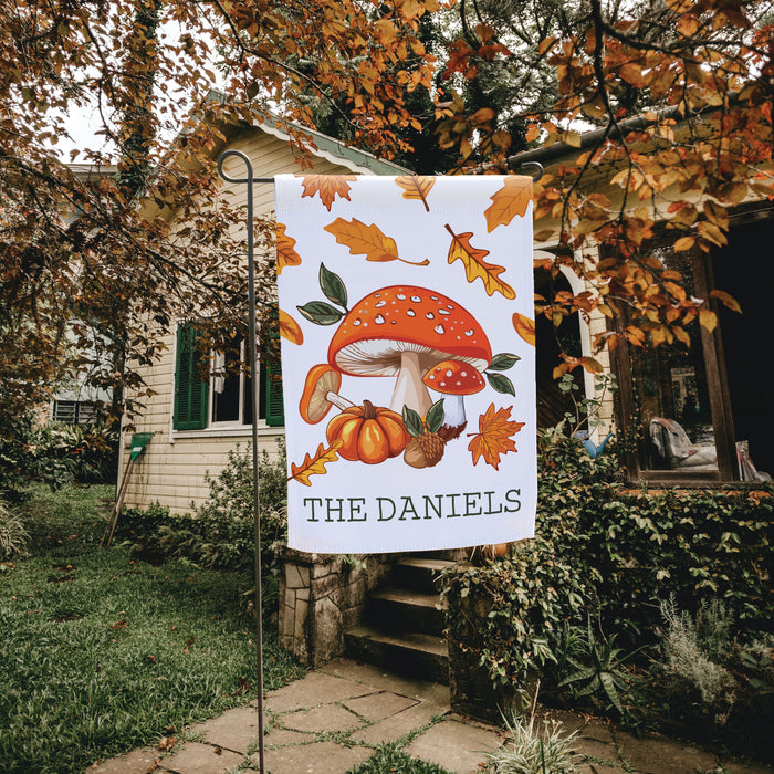 Personalized Fall Mushroom Welcome Flag