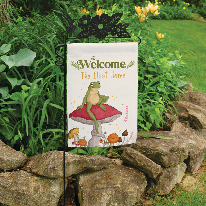 Personalized Frog and Mushroom Welcome Garden Flag