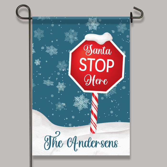 Personalized "Santa Stop Here" Garden Flag Sign