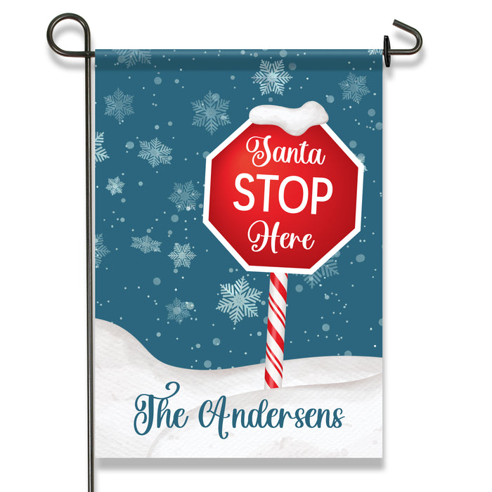 Personalized "Santa Stop Here" Garden Flag Sign