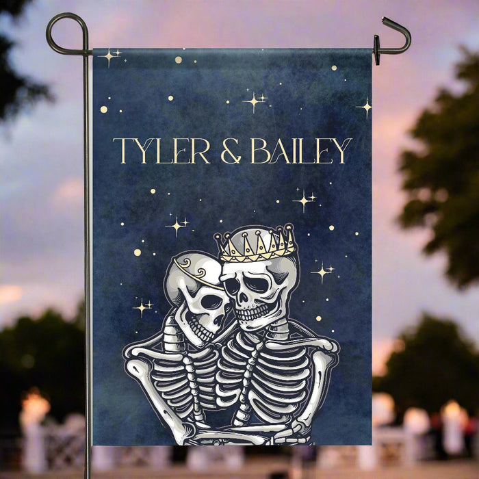 Personalized Skeleton Couple Halloween Wedding Garden Flag