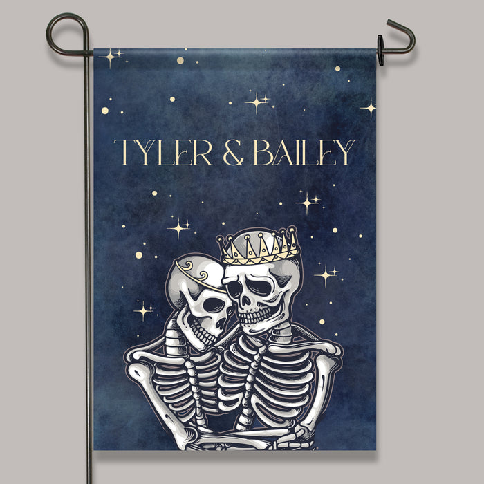 Personalized Skeleton Couple Halloween Wedding Garden Flag