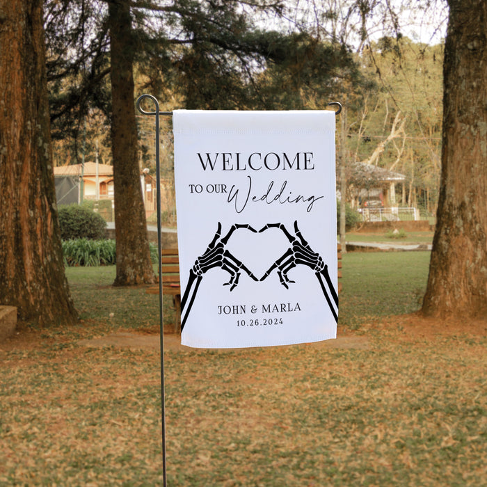 Personalized "Welcome To Our Wedding" Gothic Halloween Garden Flag