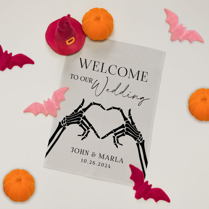 Personalized "Welcome To Our Wedding" Gothic Halloween Garden Flag