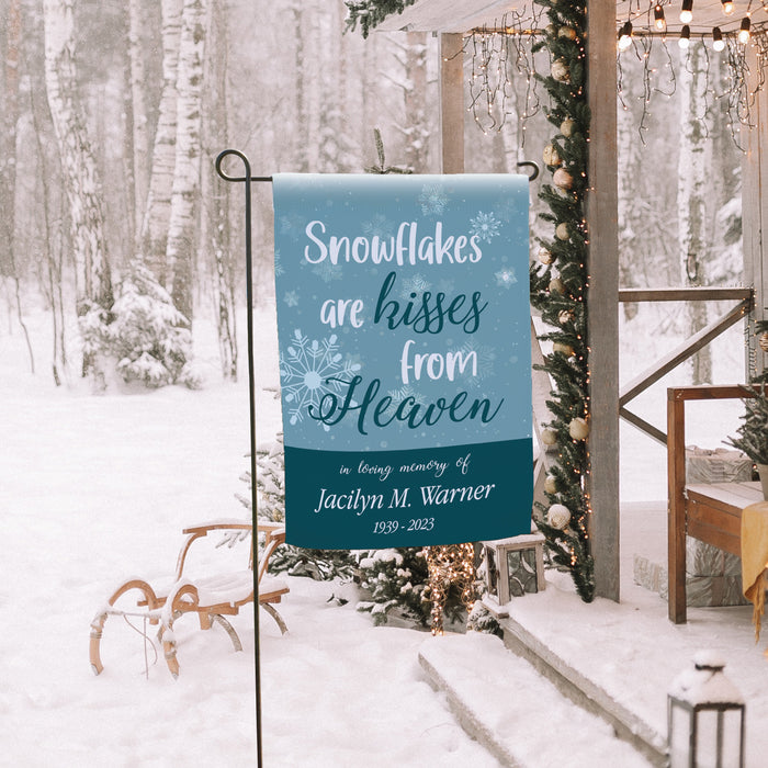 Personalized "Snowflakes are Kisses from Heaven" Memorial Garden Flag