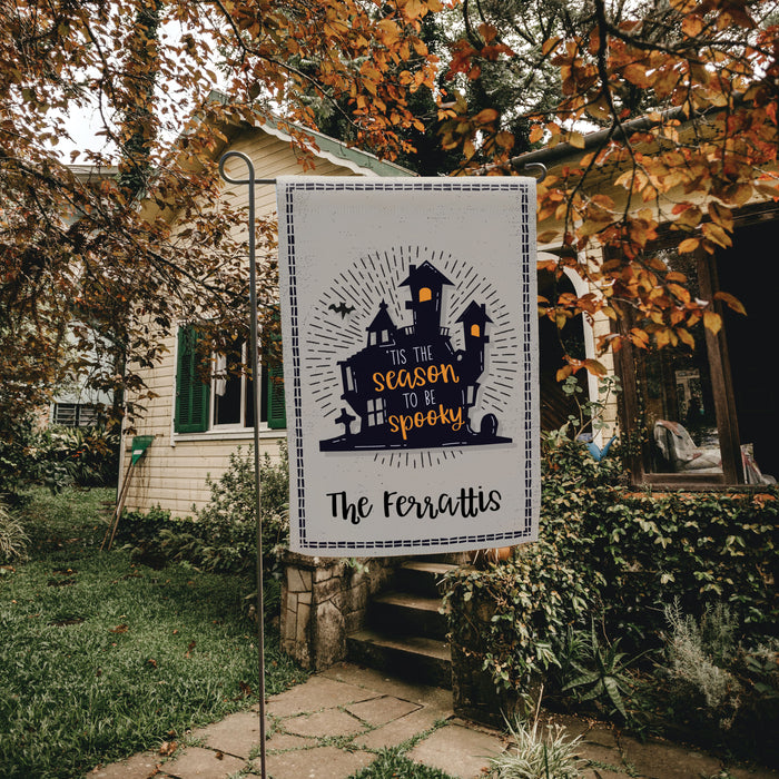 Personalized "Spooky Season" Haunted House Halloween Garden Flag