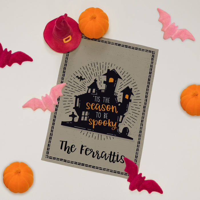 Personalized "Spooky Season" Haunted House Halloween Garden Flag