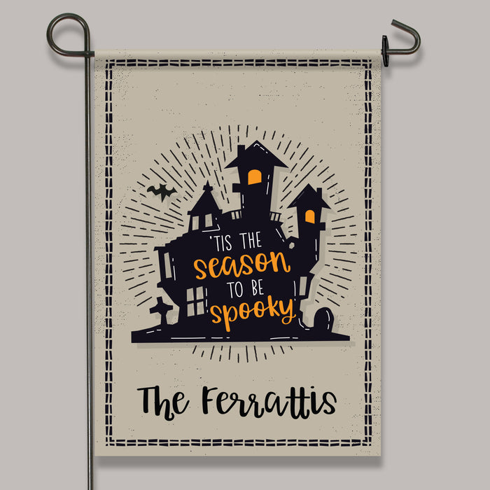 Personalized "Spooky Season" Haunted House Halloween Garden Flag