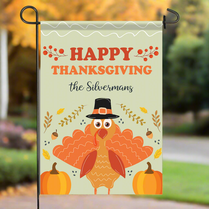 Personalized "Happy Thanksgiving" Turkey Welcome Flag