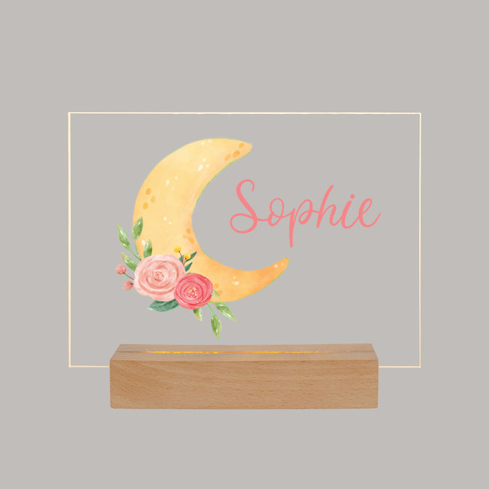 Personalized Floral Moon LED Light for Girl's Bedroom