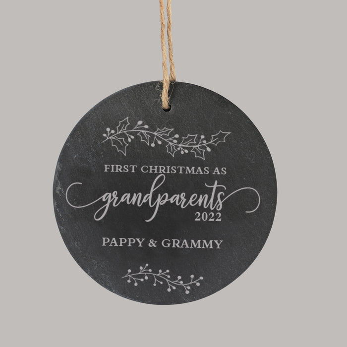 Personalized First Christmas as Grandparents Slate Ornament