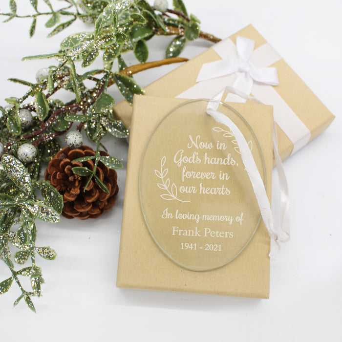 Personalized "Now in God's Hands" Memorial Christmas Ornament