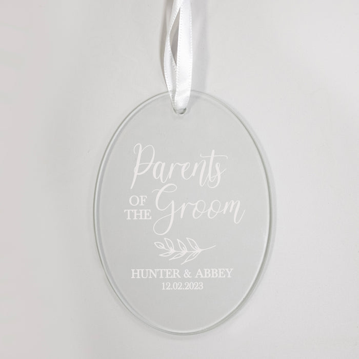 Personalized Parents of the Groom Glass Christmas Ornament