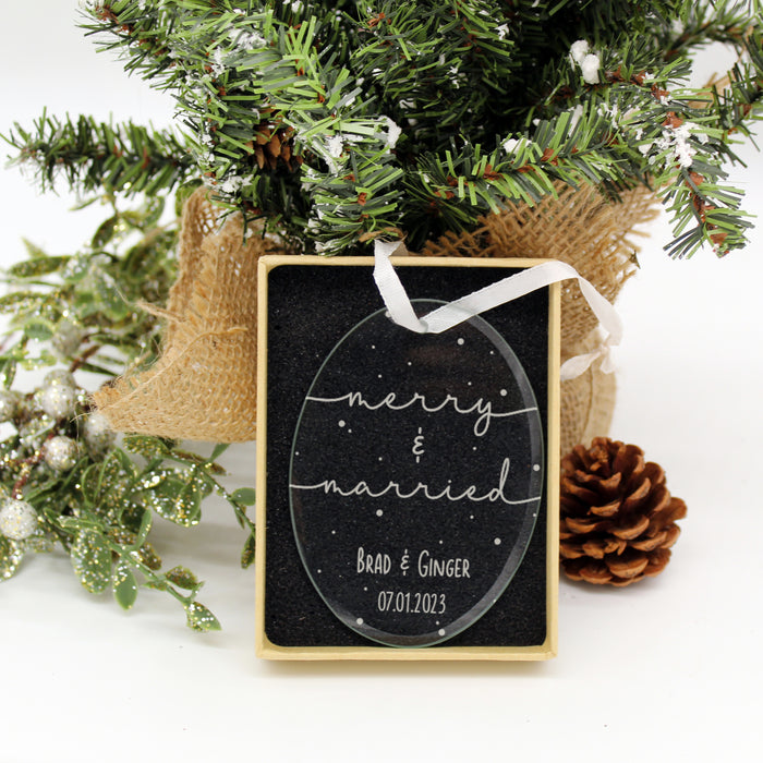 Personalized "Merry & Married" Glass Christmas Ornament