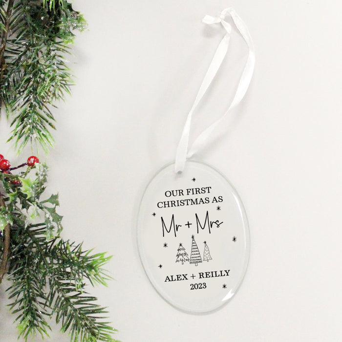 Personalized First Married Christmas Glass Christmas Ornament