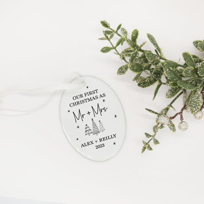 Personalized First Married Christmas Glass Christmas Ornament