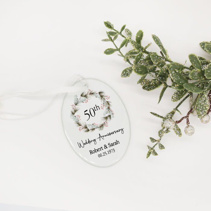 Personalized Anniversary Wreath Christmas Ornament