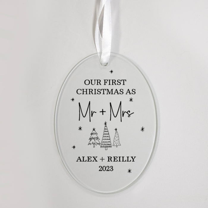 Personalized First Married Christmas Glass Christmas Ornament