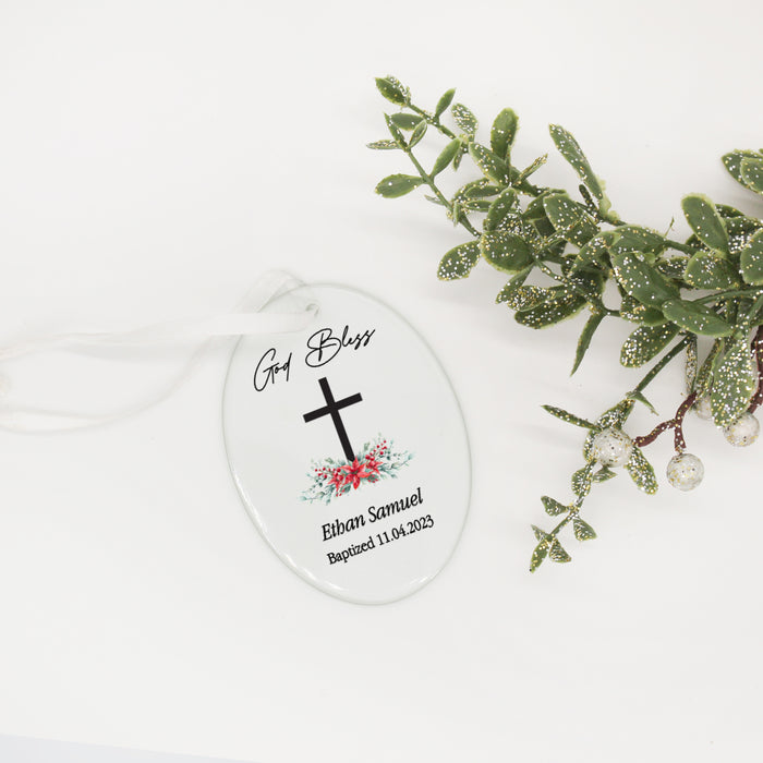 Personalized God Bless Child Baptism Christmas Ornament