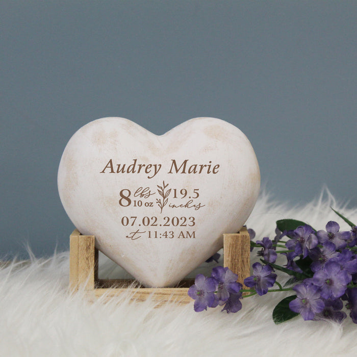 Personalized Baby Birth Stats Heart Display Plaque