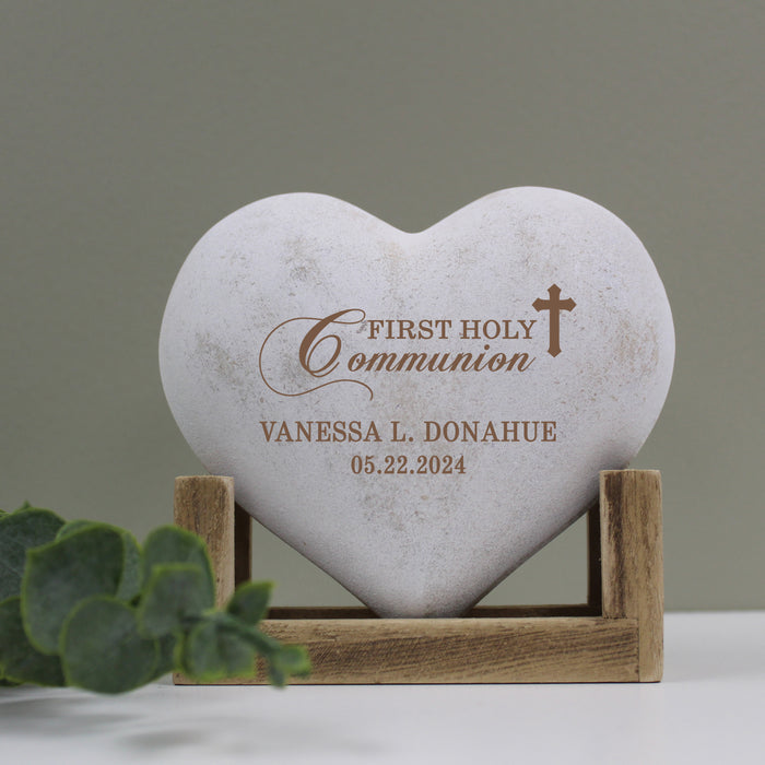 Personalized First Communion Wooden Heart Display Keepsake
